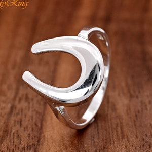 Big Horseshoe High Polished Solid 925 Sterling Silver Ring, Miniamlist Horseshoe Symbol of Luck Silver Ring, Good Luck Ring