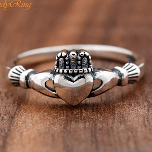 Traditional Celtic Irish Claddagh Ring, Sterling Silver Claddagh Ring Dainty Friendship, Statement Ring, Women's Thumb Ring, Size 4-12