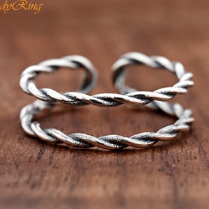 Double Rope Twisted Line Oxidzied Sterling Silver Open Ring, Adjustable ...