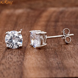 3mm - 7mm Simulated April Brithstone Clear Color Round CZ Stud 925 Sterling Silver Push Back Earrings Girls Childrens Womens Pair