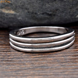Dainty Three Lined Ring, Women's Triple Layered Ring, Geometirc Ring, Solid 925 Sterling Silver Minimalist Wedding Ring, Womens Ring