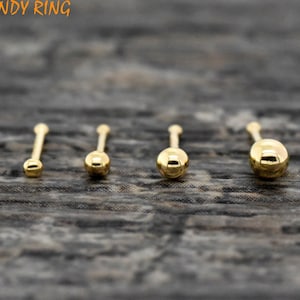 Dainty Solid 14K Gold Nose Ball Bone, 23 Gauge 14kt Gold Round Ball Nose Studs, 1.5mm, 2mm, 2.5mm, 3mm Ball Nose Stud, Nose Peircing Jewelry