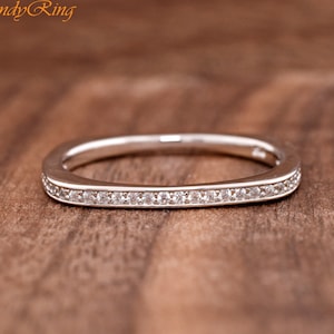 1.7mm Thin Stackable Rounded Square Half Eternity CZ Ring, Solid 925 Sterling Silver Skinny Engagement Ring, Thumb Midi Ring