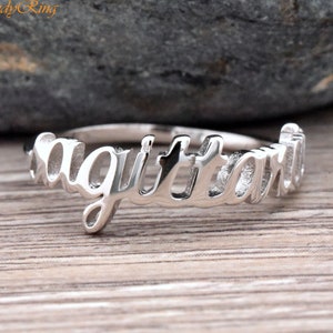 Sagittarius Zodiac Sript Letter Ring, Zodiac Sign Ring, November 22 - December 21 Birth Date Horoscope Ring, Unique Birthday Gift Ideas