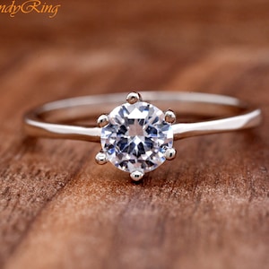 6mm Round Clear CZ Solitaire Wedding Ring | Minimalist Wedding Ring | 0.84 ct. Cubic Zirconia Silver Ring | Womens Promise Ring