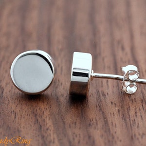 8mm Dot Studs Sterling Silver Earrings, High Polished 925 Sterling Silver Button Disc Push Back Earrings, Womens Minimalist Earrings