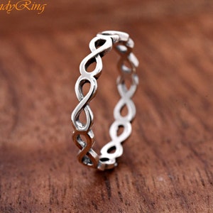 Dainty 3mm Thin Stackable Infinity Eternity Ring, Solid 925 Sterling Silver Eternity Promise Ring, Womens Infinity Eternity Band