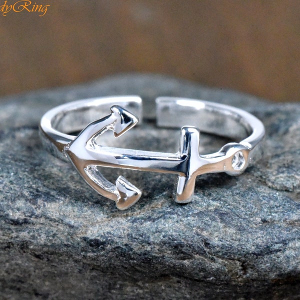 Anchor Open Toe Ring, Simple Minimalist Silver Toe Ring, Solid 925 Sterling Silver Anchor Toe Adjustable Ring, Summer Jewelry