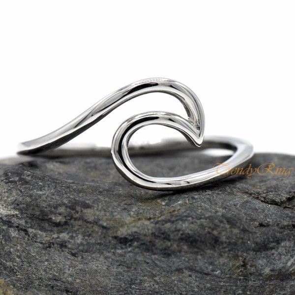 Dainty Simple Wave Ring, Solid 925 Sterling Wire Style Wave Ring, Womens Grils Childrens Ocean Wave Ring, Beach Summer Treny Jewelry