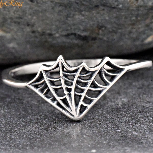 Gothic Style Spiderweb Ring, Solid 925 Sterling Silver Spider Web Ring, Womens Everday Jewelry, Halloween