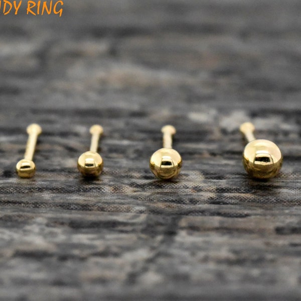 Dainty Solid 14K Gold Nose Ball Bone, 23 Gauge 14kt Gold Round Ball Nose Studs, 1.5mm, 2mm, 2.5mm, 3mm Ball Nose Stud, Nose Peircing Jewelry