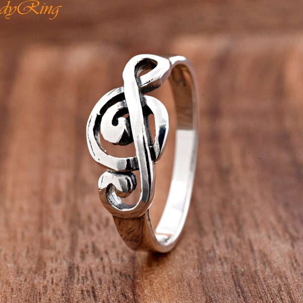 Music Note Ring | Solid 925 Sterling Silver Treble Clef Musical Symbol Ring | Sideways Treble Clef Musicians Jewelry Ring | Silver Ring
