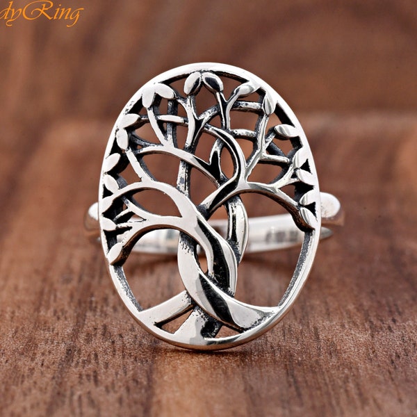 22mm Big Oval Tree of Life Ring, Tree of Life Vintage Silver Ring, Solid 925 Sterling Silver, Sacred Tree Celtic Tree of Life Ring, Gift