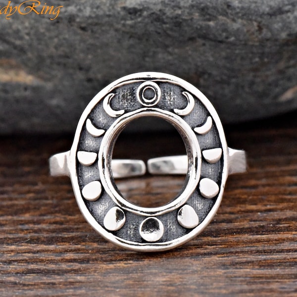 Toe Ring | Moon Phases in Circle Silver Toe Ring | Solid 925 Sterling Silver Toe Adjustable Ring | Summer Body Jewelry