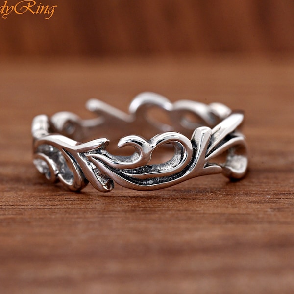 Filigree Wave Eternity Thumb Ring | Dainty Minimalist Filigree Tracery Ocean Waves Ring | 925 Sterling Silver Boho Filigree Plain Ring