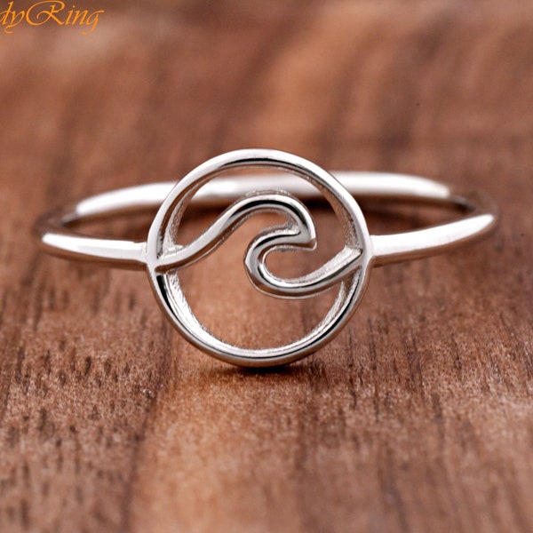 Ocean Wave Karma Ring, Solid 925 Sterling Silver Open Circle Waves Ring, Wave Nautical Circle Ring,  Thumb Ring, Womens Sulver Thumb Ring