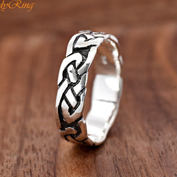 5mm Width Celtic Knot Braid Wedding Band | 925 Sterling Silver Celtic Engagement Ring | Mens Womens Celtic Knot Anniversary Ring Band