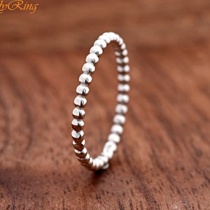 Solid 925 Sterling Silver High Polished Simple 1.5mm Thin Bead Ball Eternity Band Stackable Thumb Ring