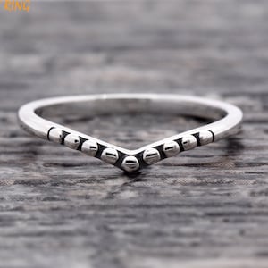 Oxidized Solid 925 Sterling Silver Wish Bone Bali Style Bead Ring, Womens V Shape Chevron Wish Bone Thumb Ring, Midi Ring, V Shape Ring