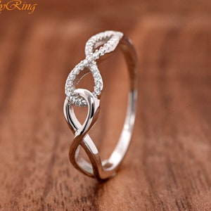 Twisted Infinity Promise Ring / Interlocking Linked Infinity Symbol Ring / CZ Set and High Polished Double Infinity Sterling Silver Ring
