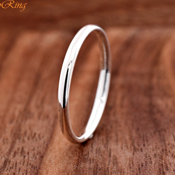 Simple 2mm Thin High Polish Dome Wedding Ring Silver | Minimalist Silver Engagement Ring | Thumb Ring | Mens Womens Skinny Wedding Band