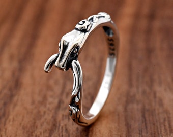 Vintage Style Oxidized Silver Serpent Ouroboros Ring / Solid 925 Sterling Silver Ouroboros Ring / Infinity Cycle of Birth and Death Ring