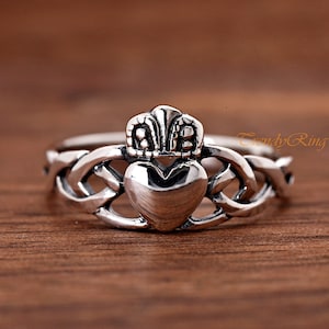 Traditional Celtic Irish Claddagh Knot Sterling Silver Ring / Irish Heart Claddagh Crown Ring Girls Womens Teens / Jewelry Gift