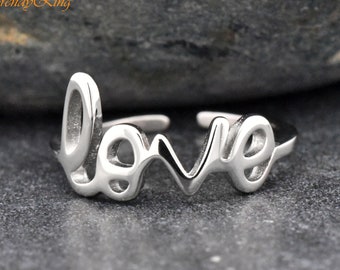 Toe Ring | Love Script Silver Toe Ring | Solid 925 Sterling Silver Toe Adjustable Ring | Summer Body Jewelry