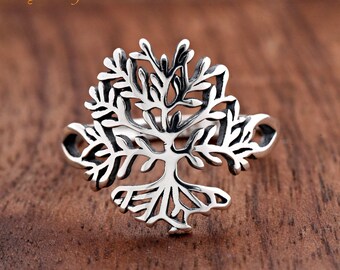 Solid 925 Sterling Silver Celtic Tree of Life Ring, Roots Tree Branches Irish Celtic Design Ring