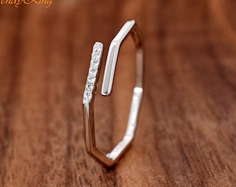 Wraparound Sterling Silver Open Adjustable Silver Thumb Midi Ring | CZ One Side Angle Ring | Unique Dainty Silver CZ Ring