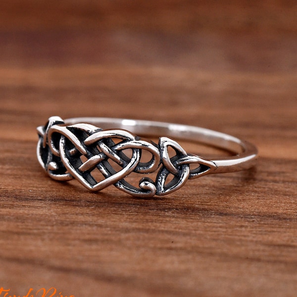 Oxidized Vintage Style Solid 925 Sterling Silver Celtic Love Knot Promise Wedding Ring Anniversary Gift for Her Women's Jewelry Size 5-10