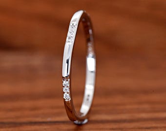 2mm Trio CZ Pattern Eternity Stacking Band, Solid 925 Sterling Silver Women's Engagement Ring