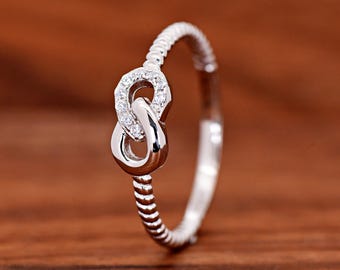 Dainty Half Pave Set CZ and Plain Infinity Symbol Ring, Women's 925 Sterling Silver Statement Ring, Infinity Promise Engagement Ring, Gift