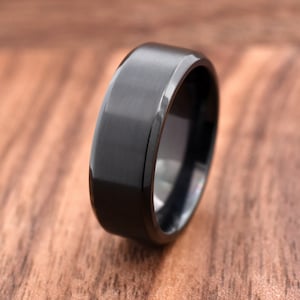 Mens Wedding Band, Mens Titanium Wedding Ring, Lightweight Wedding Band Mens, Free Engraved, Mens Promise Ring, Black IP Titanium Ring Mens
