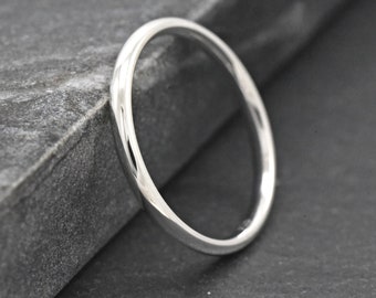 Womens Thin Wedding Band, Womens 2mm Wedding Band, Solid Sterling Silver Dome Comfort Fit Band, Promise Ring for Her, Stacking Simple Ring