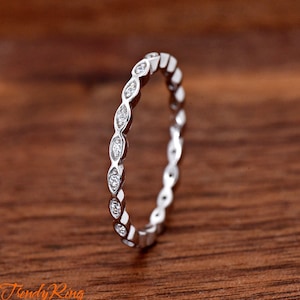Solid 925 Sterling Silver Oval Shape Eternity Band with Round Clear CZ Thin Stackable Midi Thumb Ring Size 4-12