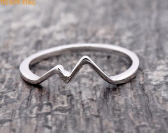 Minimalist Mountains Ring, Solid 925 Sterling Silver Mountain Hike High Low Range Ring, Mountina Thumb Ring, Sizes 4-12, Womens Silver Ring