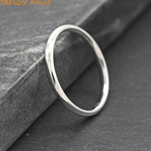 Womens Thin Wedding Band, Womens 2mm Wedding Band, Solid Sterling Silver Dome Comfort Fit Band, Promise Ring for Her, Stacking Simple Ring