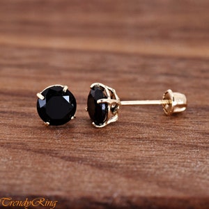 Black Studs Earrings, Simulated Onyx Black Studs 14k Gold Screw Back Earrings, 3mm 4mm 5mm 6mm Black CZ Earrings Womens Girls