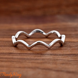 Solid 925 Sterling Silver High Polished Minimalist Midi Knuckle Thumb Stackable Skinny Curved Waves Zig Zag Wavy Thumb Ring Size 4-10
