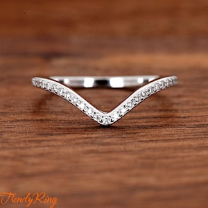 Solid 925 Sterling Silver Minimalist Simple Wishbone Engagement Ring Clear Cubic Zirconia Set V Shape Chevron Band Size 4-12