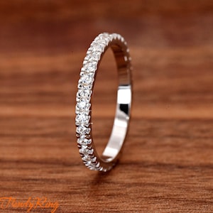 Solid 925 Sterling Silver 2mm Thin Prong Set Clear Cubic Zirconia Full Eternity Ring Band Minimalist Stackable Jewelry Size 2-12