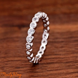 Dainty 3mm Stacakble Bubble Round Eternity Band Round Cubic Zirconia Bezel Set / Womens Stackable Ring / Thumb Ring / Trendy Fashion Ring