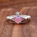 Pink Opal Celtic Claddagh CZ Silver Ring, Traditional Irish Friendship Symbol Ring, Fede Ring, Birthday Gift Ideas, Lab Created Blue Opal