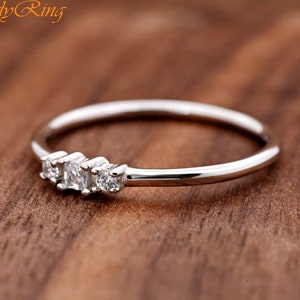 Dainty Delicate Round & Square Cubic Zirconia Center Sterling Silver Ring | Anniversary Gift for Her | Womens CZ Silver Ring