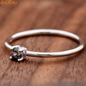 3mm Tiny Round Mystic Topaz Multi Rainbow Color Cubic Zirconia Prong Set Solid 925 Sterling Silver Girls Womens Ring, Jewelry Birthday Gift