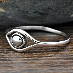 Minimalist Silver Eye Ring, Evil Eye Ring Sterling Silver, Womens Girls Eye Ring, Protection Symbol, Everyday Jewelry, Dainty Simple Ring