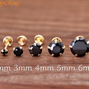Onyx Stud Earrings-6m-black Silver Earrings-for Women-men-flat