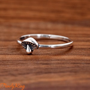 Solid 925 Sterling Silver Delicate Dainty Shiitake Mushroom Ring Jewelry Size 4-10