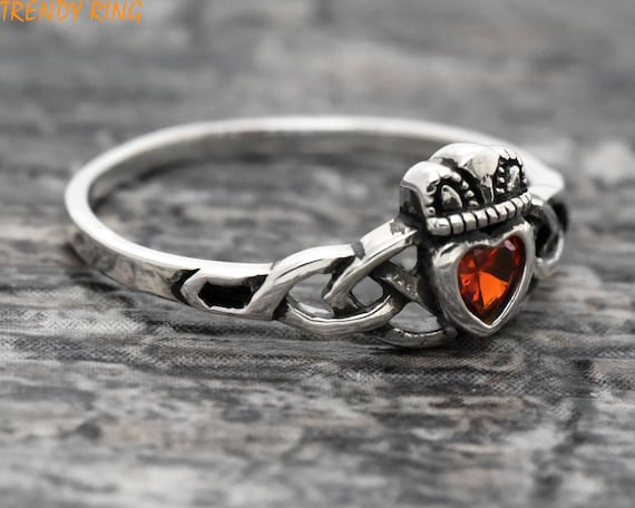 925 Sterling Silver Celtic Knot Claddagh Promise Ring Womens Wedding Band  Engagement Anniversary Synthetic Garnet CZ January Birthstone